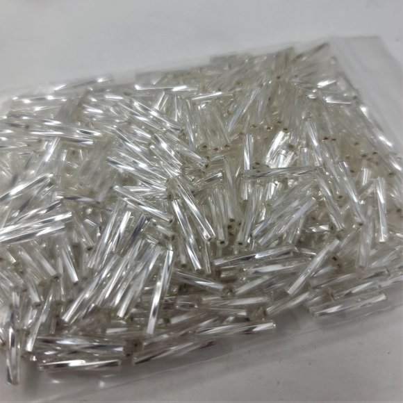 Glass Twisted Bugle Beads, Czech Glass, Silver - Picture 2 of 7